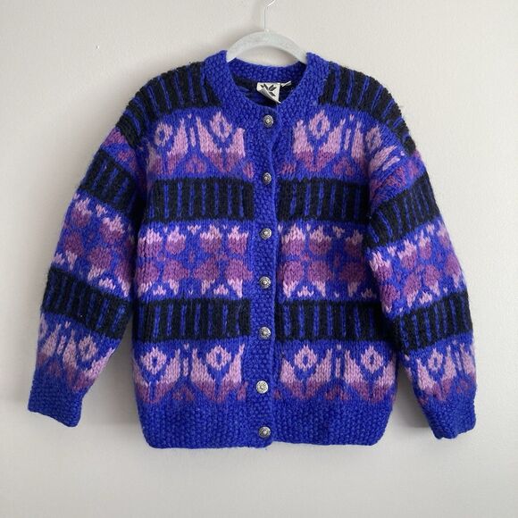 Icelandic Design Womens Vintage Cardigan Sweater 100% Wool Size Small Purple - Picture 1 of 10